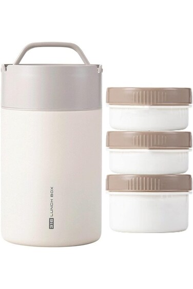 LOLLDEAL Bento Box, 3 Layers Stackable Thermos Lunch Box, Portable Leak-Proof Insulated Food Flask,