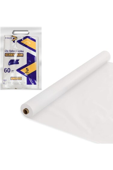 السيد بي، 60 قطعة، رول سفرة، بلاستيك أبيض، 110 × 100 سم، مفرش طاولة للاستخدام مرة واحدة