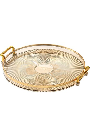 Qiccijoo Serving Trays with Handles Home Decorative Coffee Table Round Tray Ottoman Tray Acrylic Fo