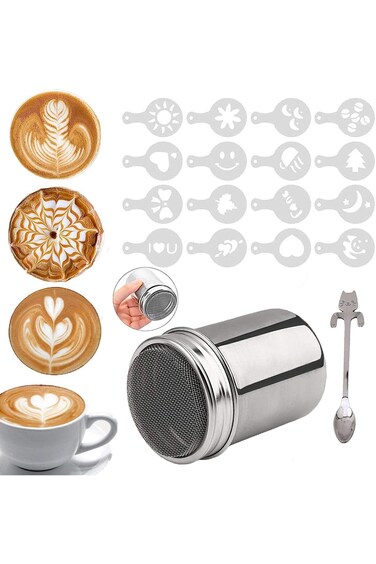 Azonee Coffee Sprinkles Powder Set, Chocolate Shaker With Lid, Stainless Steel Flour Shaker for Cap