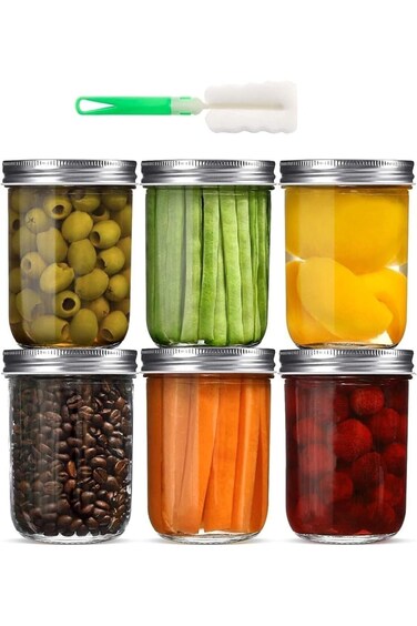 8oz Wide Mouth Mason Jars [6 Pack], Glass Canning Jars With Metal Airtight Lids for Canning, Fermen