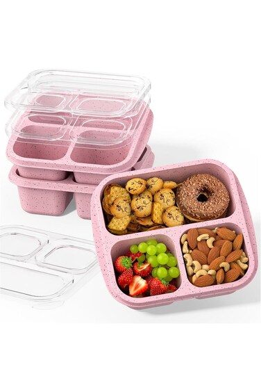 ABIN Snack Boxes (3 Pack) - Stackable Bento Boxes with 3 Compartments, Meal Prep Containers Reusabl