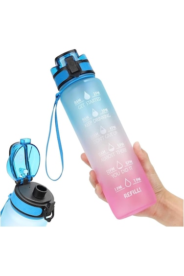 Al Mufarrej Housewares 1L Large Capacity Leakproof Sports Water Bottle, Time Marker, Portable