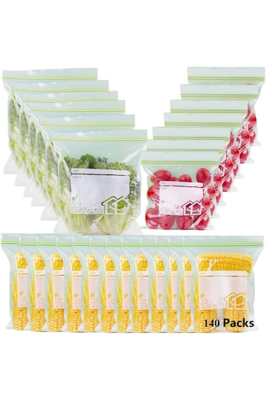 ECVV 140 عبوة من أكياس تخزين الطعام القابلة لإعادة الاستخدام، أكياس غداء بسحاب للتجميد للحوم والوجبات والخضروات