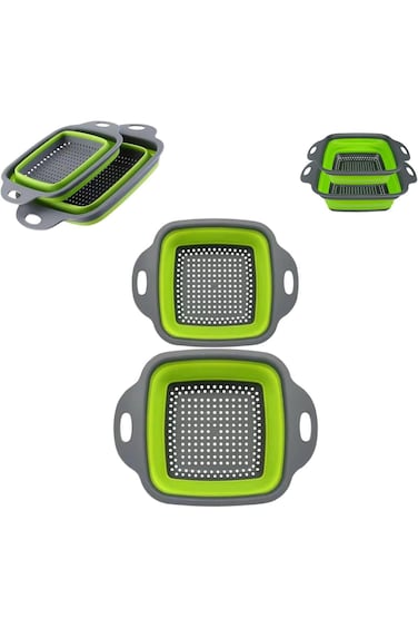 طقم مصفاة سيليكون قابلة للطي من دووماما - مقاسين، أخضر - مصفاة معكرونة، خضراوات، فاكهة - كوم