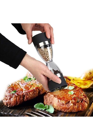 2 in 1 Salt Pepper Mill Spice Grinder for Kitchen, hourglass shaped Dual Salt Pepper Mill Spice Gri