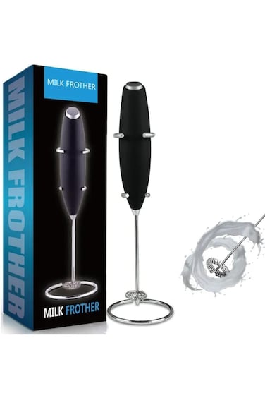MIZAJIC Handheld Milk Frother with Stand, Electric Battery Operated Foam Maker with Stainless Steel