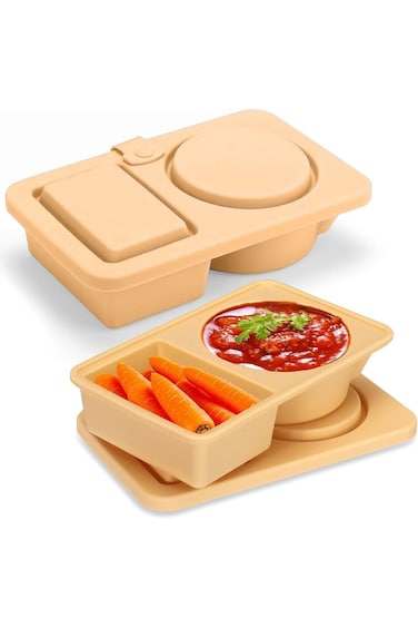 1Pack Silicone Reusable Snack Containers with Lids, Double Compartment Snackle Box Containers, Sala