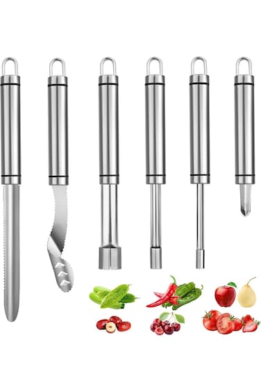 ALMEKAQUZ 6 Pcs Stainless Steel Vegetable Corer Fruit Corer, Kitchen Corer Tool, Vegetable Drill Ki