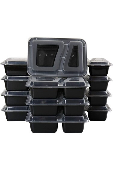 حاويات تحضير الوجبات من البيادر، سعة 32 أونصة [عبوة من 15]، مكونة من حجرتين مع أغطية، حاويات تخزين الطعام، بي