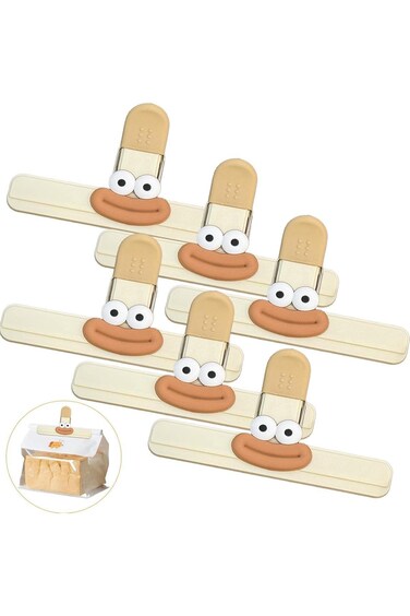 ALMEKAQUZ 6 Pack Food Sealer Clips,Cartoon Chips Bag Clips,Plastic Sealer Clips,Large Bag Clips for