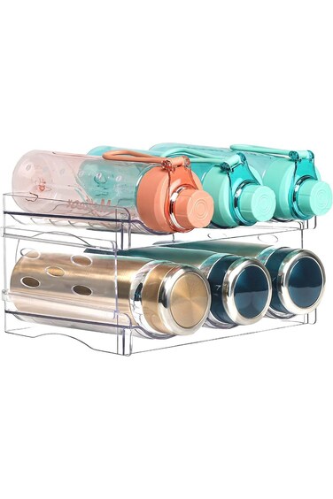 منظم زجاجات المياه من تراسل، عبوتان من حامل أكواب زجاجات المياه البلاستيكية القابلة للتكديس، للنبيذ/المشروبات/الماء