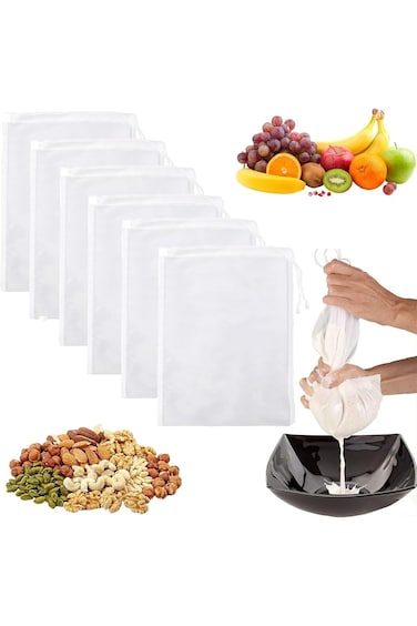 أكياس حليب الجوز من هيبيد، عبوة من 6 قطع، قماش شبكي ناعم للجبن، مصفاة طعام من النايلون قابلة لإعادة الاستخدام، مصفاة طعام متعددة الاستخدامات