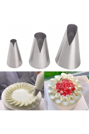 Suuker 3 Pieces Russian Piping Tips Set,V-shaped Wave Cake Decorating Nozzles Tips Piping Kit for P