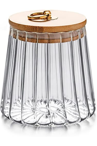 Tazweeq Small Glass Coffee Nuts Canister, Clear Airtight Storage Jar with Bamboo Lid, Food Storage