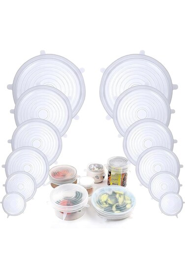 Tazweeq 12PCS Silicone Stretch Lids Set, 6 Sizes, Reusable Food Storage Covers, Silicone Bowl Cover