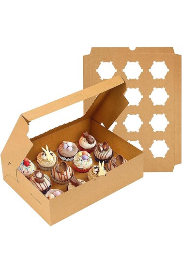 مجموعة صناديق الكب كيك Jjojcll المكونة من 6 قطع تتسع لـ 12 كب كيك قياسي، حاويات كب كيك مع نوافذ وملحقات،