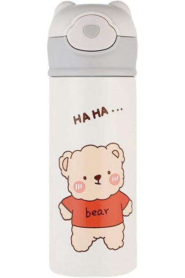 KASTWAVE Kids Vacuum Insulated Water Bottle with Straw, 15Ounce Leak-Proof Stainless Steel Cute Lit