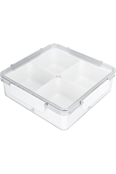 HOOKOR Square Plastic Divided Serving Tray with Lid, Removable Divided Platter Food Storage Contain