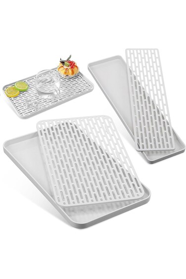 Tazweeq 2-Tier Drain Tray Set (2 Pack), Detachable Kitchen Counter Dish Drainer Drying Rack for Cup