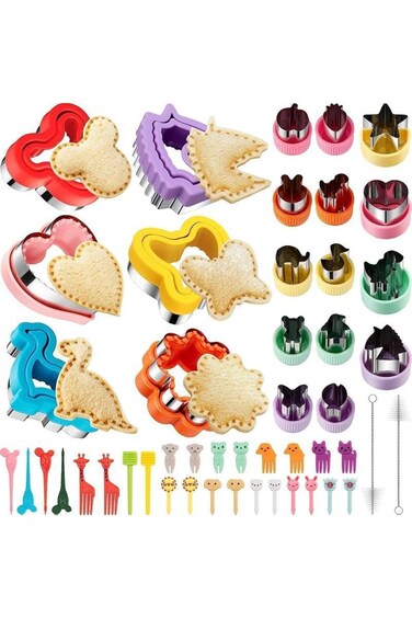 ALMEKAQUZ 48 PCS Sandwich Cutter and Sealer Set, Heart Cookie Cutters, Fruit Vegetable Cutter, Brea