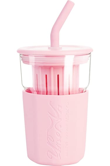 NALACAL Purple Glass Tumbler with Straw and Lid, Glass Water Bottles with Silicone Sleeve, Reusable