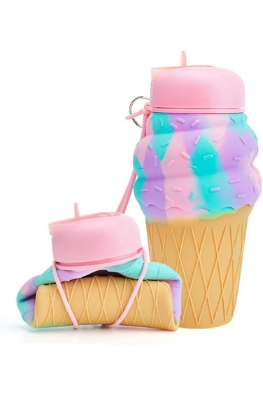 Excefore Roll Up Travel Kids Water Bottle - Collapsable and Foldable Water Bottle, Silicone Leak-Pr