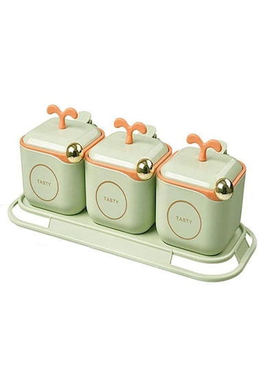 Condiment Box Set, Spice Jar, Plastic Condiment Spice Box Set with Spoon Lid, Spice Container, Comp