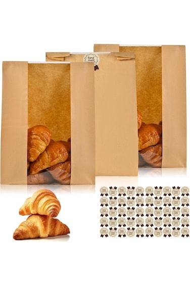 Tazweeq 50 Pcs Bread Bags, for Homemade Bread, Sourdough Bread Bags, for Gifting, Paper Bread Bags,