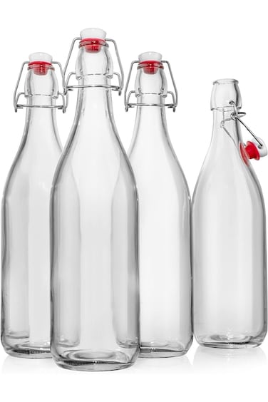 (3 Pack) Glass Water Bottle with Flip Lid   Plain Clear Glass Bottles, Leak Proof Bottle for Storin