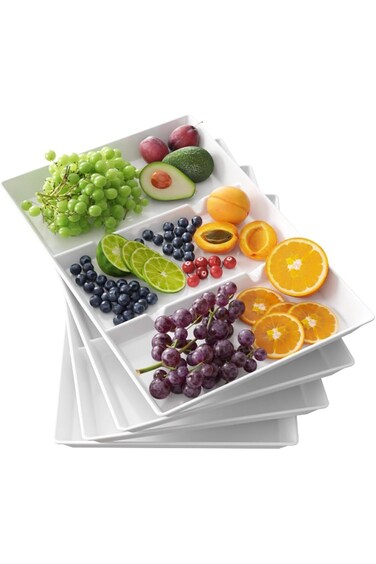 Lifewit Divided Serving Tray, Plastic, 4 Pieces White, Reusable Trays for Food, Tea/Drinks/Snacks T