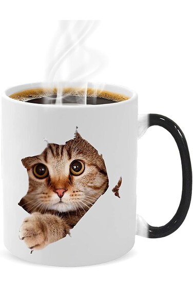 Caliamary Heat Changing Mug, Funny Cat Heat Changing Ceramic Coffee Mug, 11 oz Heat Sensitive Color