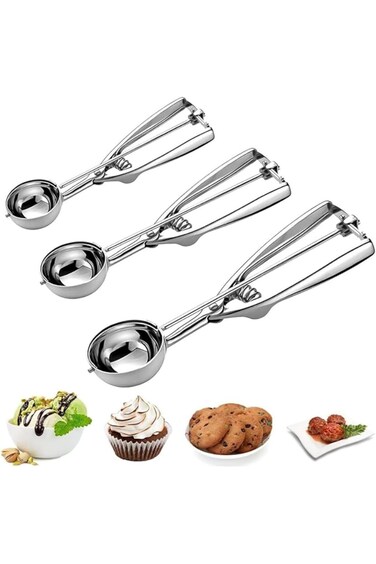 ALMEKAQUZ Ice Cream Scoop, 3Pcs Cookie Scoop Set, Stainless Steel Cookie Scoops for Baking Set of 3