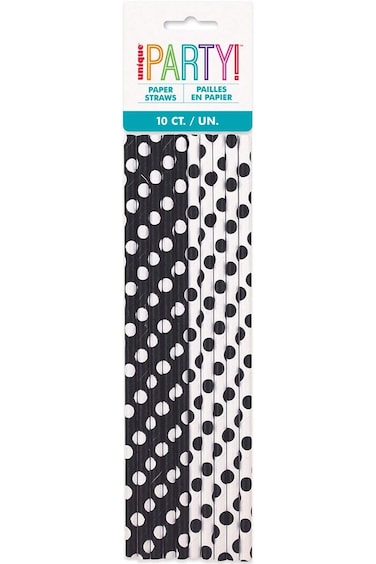 unique party Midnight Deco Dot Paper Straw 10 Pieces, Black