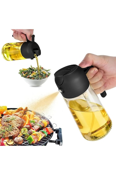 Tazweeq Oil Dispenser Bottle, 2 in 1 Olive Oil Sprayer for Kitchen, Cooking, 16oz/470ml Premium Gla