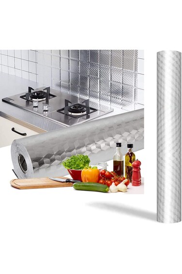 ملصقات حائط مطبخ ميرين، ورق ألومنيوم، لاصق ذاتي، مقاوم للماء ودرجات الحرارة العالية