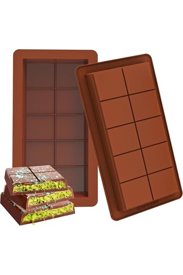 ALMEKAQUZ 2 PCS Deep Chocolate Bar Molds, Silicone Candy Molds, Large and Thick for Stuffed Bars, B
