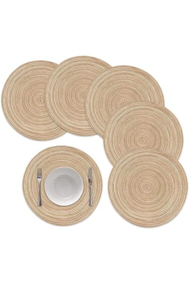 Khazna Round Braided Placemats, Set of 5 Round Table Mats for Kitchen Dining Tables, Woven 15 Inch