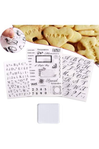 ELECDON 4Pcs Alphabet Cake Stamp Set, Fondant Moulds for DIY Cookies &amp; Cakes, English Letters &amp; Num