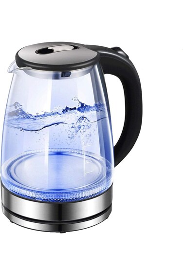 غلاية كهربائية KH - غلاية شاي كهربائية زجاجية LED سعة 1.7 لتر (خالية من مادة BPA) مع حماية الإيقاف التلقائي