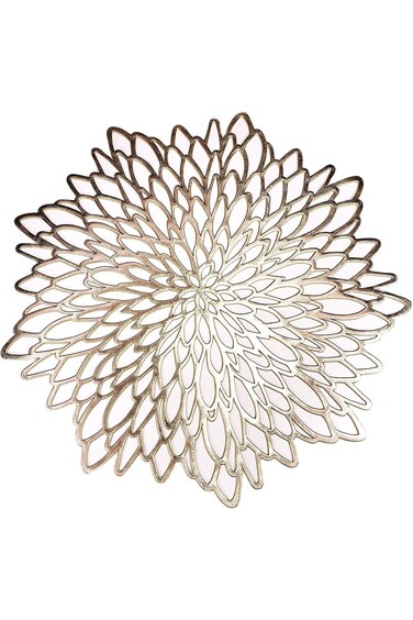 8 Pieces Gold Metallic Round Placemats Laminated Vinyl Leaf Dining Table Decorative Placemat Non-Sl