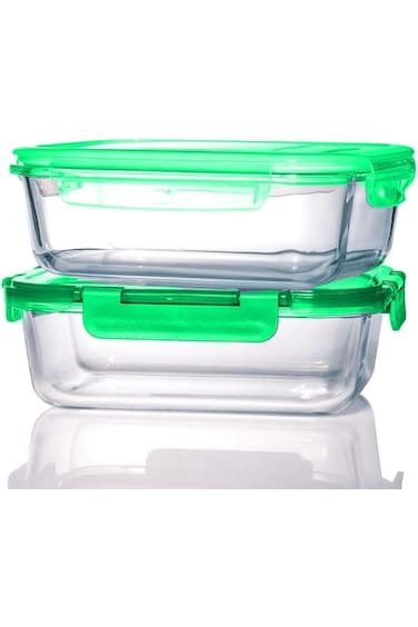 وعاء تخزين طعام زجاجي فاخر بسعة 1040 مل مع أغطية قفل - أغطية خضراء فاخرة - 36 أونصة - ميكروويف