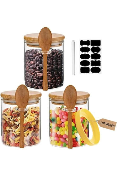Glass Jars with Airtight Lid and Spoon,Glass Food Storage Jars Containers,Overnight Oats Containers