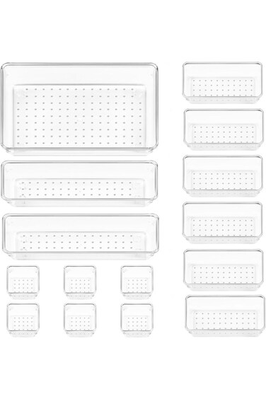 مجموعة منظمات أدراج المطبخ من Vtopmart، 15 قطعة، 4 صواني أدراج متعددة الاستخدامات للحمام وطاولة الزينة، C