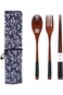 3Pcs Wooden Spoon Fork Chopsticks Set Japanese Style Cutlery Wooden Cutlery Set with Storage Bag Su