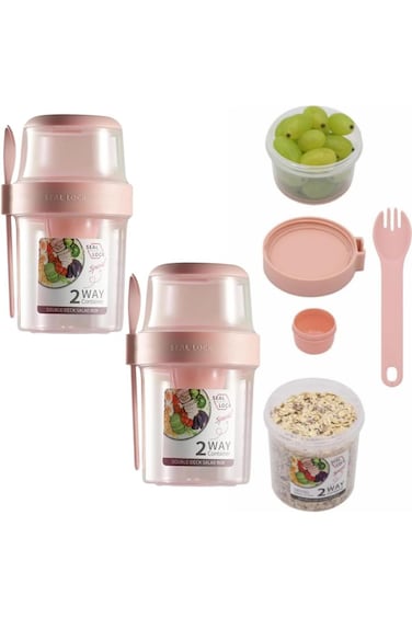 2 Pack Overnight Oats Container, 2-Tier Overnight Oats Jars with Lid and Spoon, Breakfast on the Go