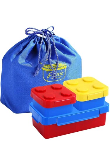 ALMEKAQUZ Leak Proof Lunch Box Kids, Stackable Bento Box Container, Salad Box Oxford Block Brick, D