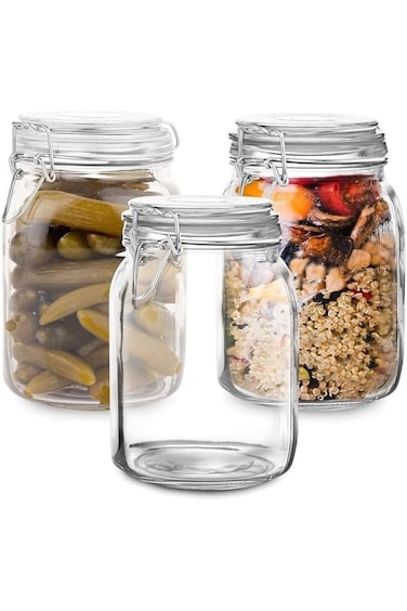 Glass Jars with airtight lid Glass Storage Container, Flour, Pasta, Coffee, Candy, Snacks &amp; More  ,