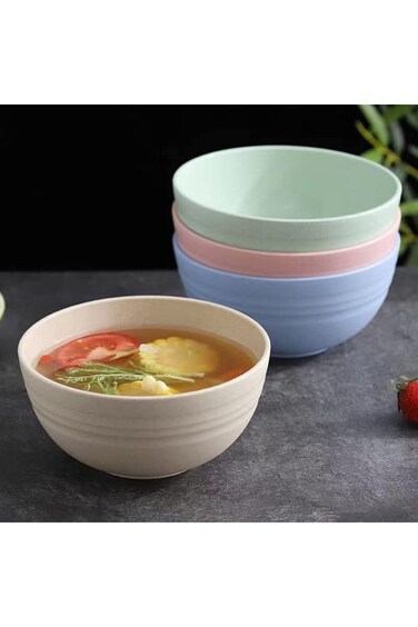 Paporich 4PCS Wheat Straw Bowl, Lightweight Unbreakable Wheat Straw Bowl, Fiber Bowl, Non-stick, Ea