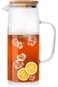 Cold Drinks Juice Glass Jug Wood Lid 1000ml Glass Pitcher with Lid, Hot/Cold Water Jug, Juice and I